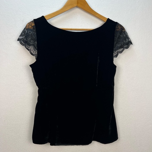 Y2K Loft Black Velvet Babydoll Top Silk Lace Whimsigoth Romantic Feminine Vamp 8 - Picture 6 of 11